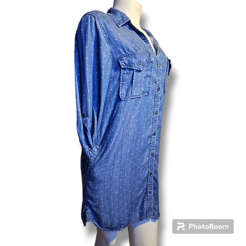 Med Philosophy polka dotted denim like shirt dress with pockets - Picture 4 of 9